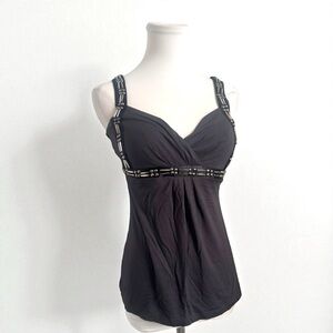 Embellished Black Beaded Tank Top — Boho Chic Evening Camisole xxs